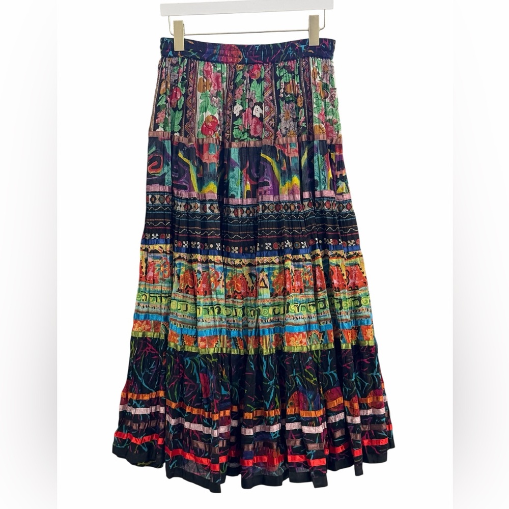Boho Multicolor Tiered Maxi Skirt TravelSmith Festival Cottagecore Cotton Small - Picture 2 of 6